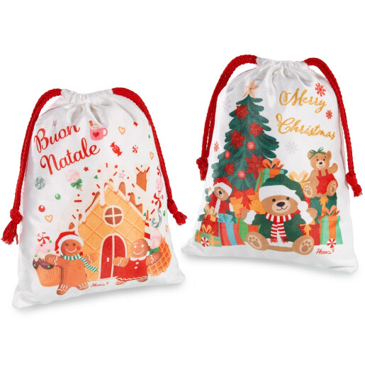 Set 2 saculeti Craciun textil multicolor cm19,5x25H