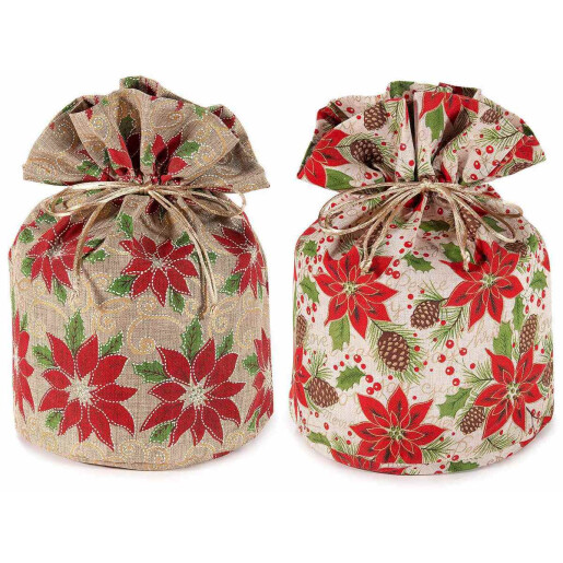 Set 6 saculeti Craciun textil multicolor Ø23cmx30H