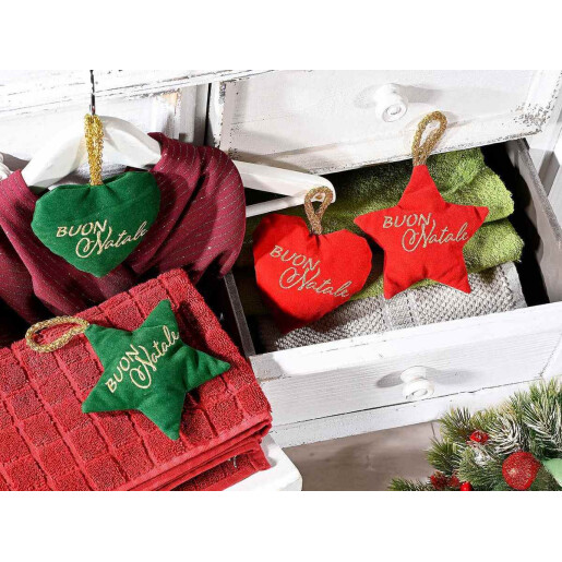 Set 4 ornamente brad Craciun textil multicolor cm 12 x 12 H