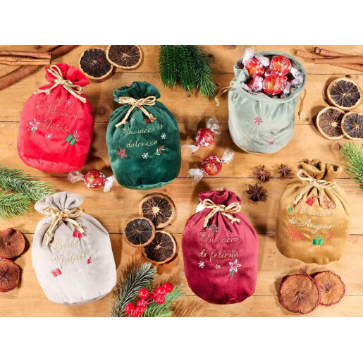 Set 12 saculeti Craciun catifea multicolora Ø10cmx16H