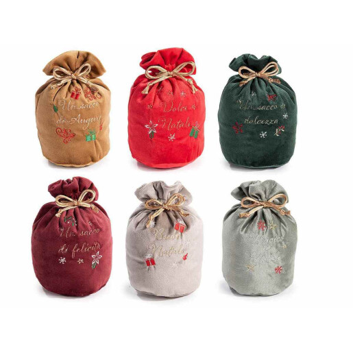 Set 6 saculeti Craciun catifea multicolora Ø10cmx16H