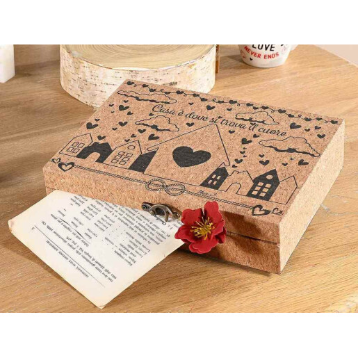 Cutie depozitare lemn efect pluta natur negru cm 24 x 17 x 5,5 H