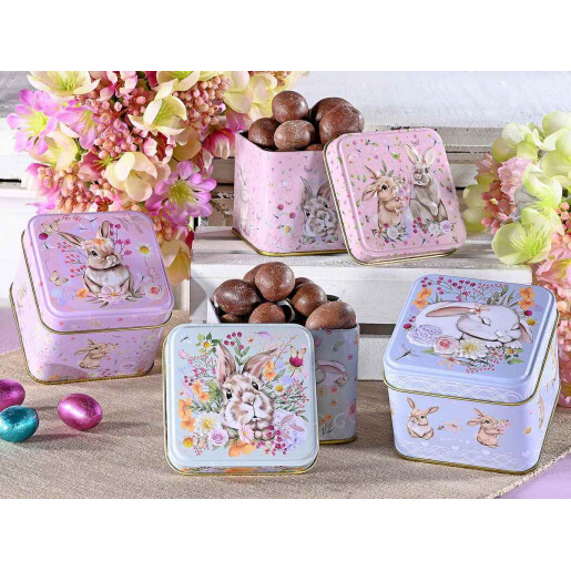 Set 4 cutii metal Iepurasi 8x8x6.5 cm