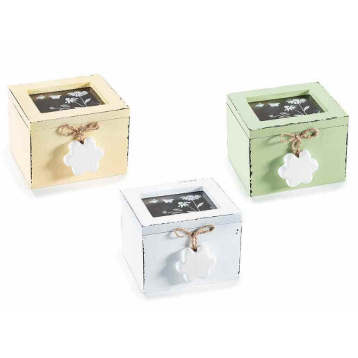 Set 3 cutii pliculete ceai sticla lemn multicolor vintage 3 x 10 x 9,5 x 7 H