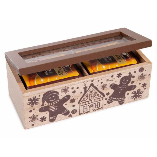 Cutie ceai lemn natur maro sticla 18x8x7 cm