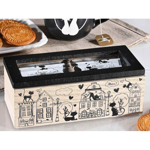 Cutie ceai lemn natur negru 18x8x7 cm