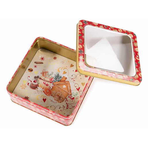 Set 3 cutii Craciun metal multicolor 20.5x20.5x7.5 cm, 17.5x17.5x6.5 cm, 15x15x5.5 cm