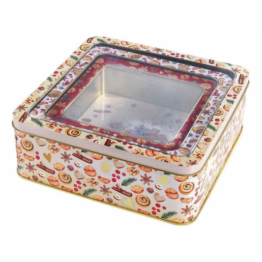 Set 3 cutii Craciun metal multicolor 20.5x20.5x7.5 cm, 17.5x17.5x6.5 cm, 15x15x5.5 cm