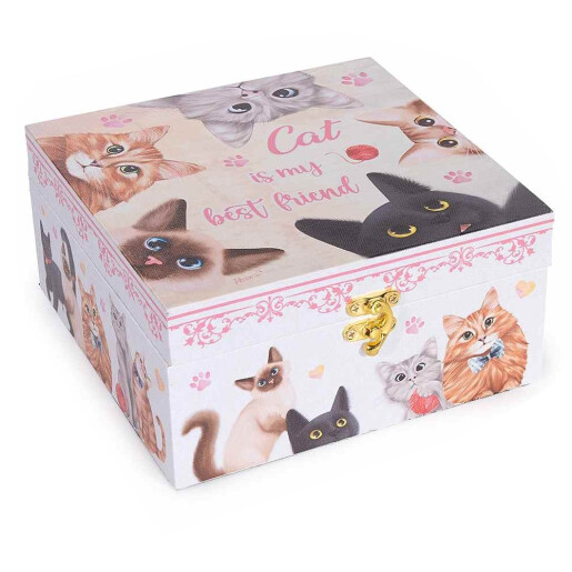 Set 2 cutii bijuterii muzicale lemn multicolor Pisicute cm 20 x 20 x 10 H, 16 x 16 x 8 H 