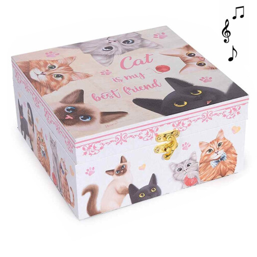 Set 2 cutii bijuterii muzicale lemn multicolor Pisicute cm 20 x 20 x 10 H, 16 x 16 x 8 H 