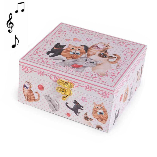 Cutie bijuterii muzicala lemn multicolor Pisicute 16 x 16 x 8 H 