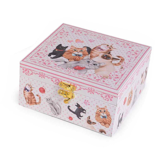 Set 2 cutii bijuterii muzicale lemn multicolor Pisicute cm 20 x 20 x 10 H, 16 x 16 x 8 H 