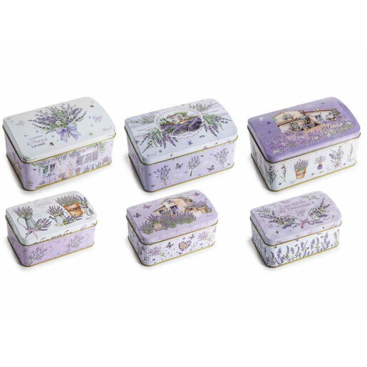 Set 6 cutii depozitare, multicolore metal Lavanda 15,5 x 10 x 8 H, 13 x 8 x 6,5 H