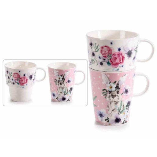 Set 2 cani portelan multicolor Iepuras  Ø 8,5 cm x 9,5 H