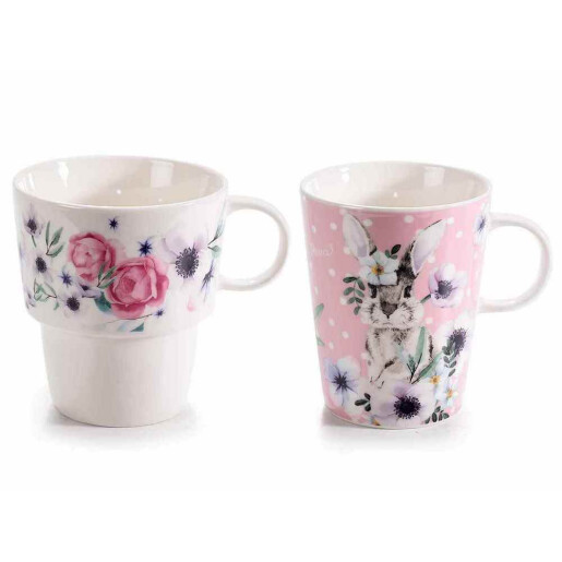 Set 2 cani portelan multicolor Iepuras  Ø 8,5 cm x 9,5 H