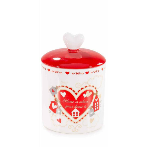 Borcan decorativ, depozitare ceramica alba rosie Ø 11,5 x 16,5 H