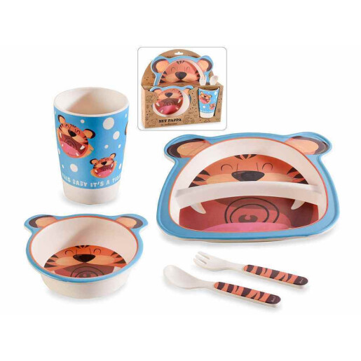 Set hranire bebelusi melamina Tigru cm 20,5 x 21,5 H, 14 x 13 H, 13,5 H, Ø 7 x 9,5 H cm