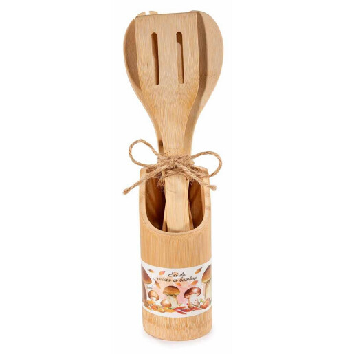 Set 3 ustensile gatit in suport lemn Ø 7 cm x 32 H