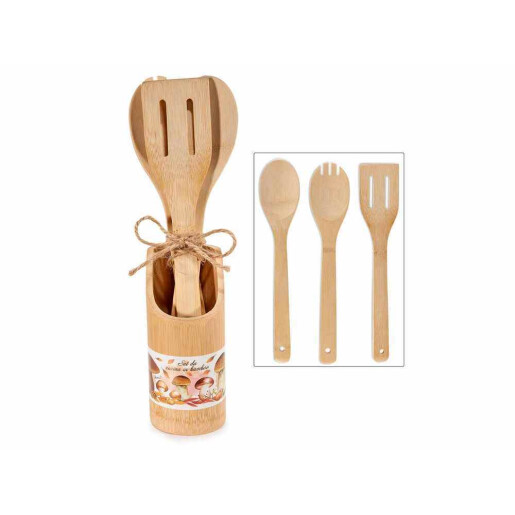 Set 3 ustensile gatit in suport lemn Ø 7 cm x 32 H