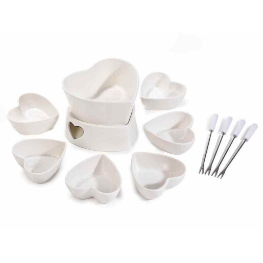 Set fondue portelan alb 15x14x12 H, 500 ml
