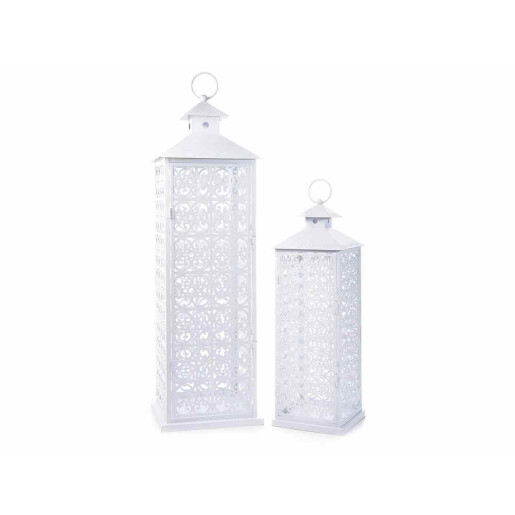 Set 2 felinare metal alb cm 25 x 25 x 87 H, 18 x 18 x 61.5 H