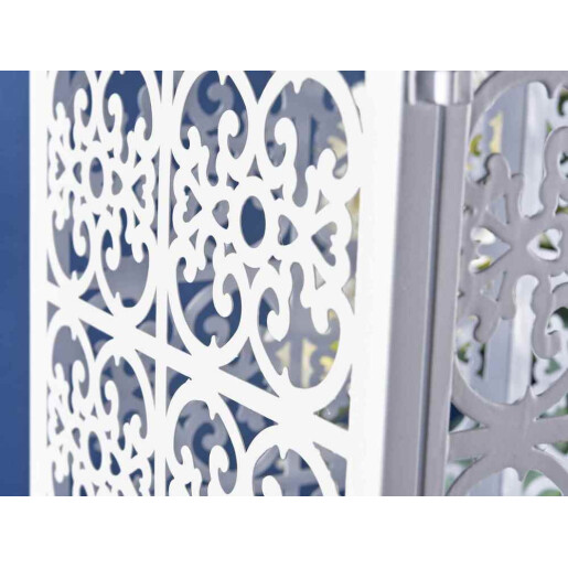 Felinar metal alb, sticla,  25 x 25 x 82 H