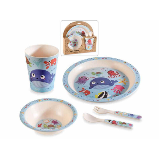 Set hranire bebelusi melamina Fish cm Ø 21,5, Ø 15,5, 13,5 H, Ø 7.5 x 9,5 H cm