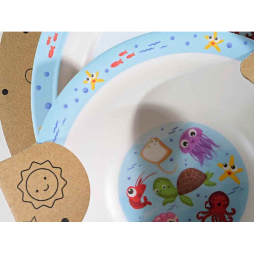 Set hranire bebelusi melamina Fish cm Ø 21,5, Ø 15,5, 13,5 H, Ø 7.5 x 9,5 H cm