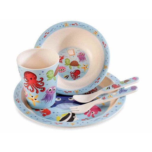 Set hranire bebelusi melamina Fish cm Ø 21,5, Ø 15,5, 13,5 H, Ø 7.5 x 9,5 H cm