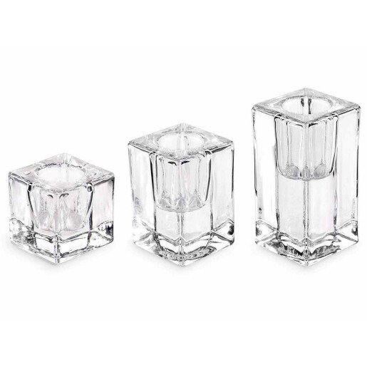 Set 9 suporturi lumanari sticla 4x4x8 cm, 4x4x6 cm, 4x4x4 cm