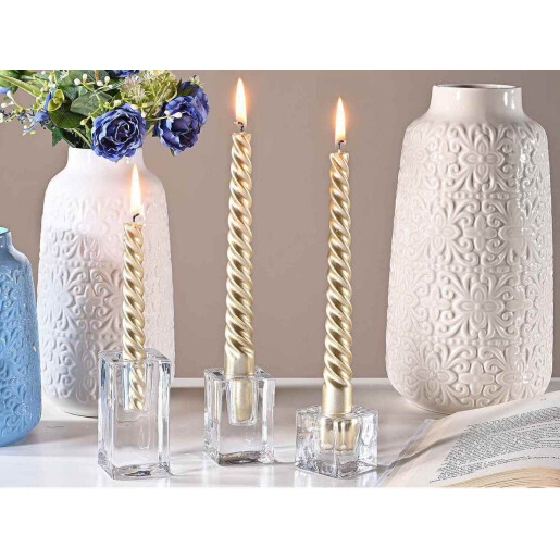 Set 3 suporturi lumanari sticla 4x4x8 cm, 4x4x6 cm, 4x4x4 cm