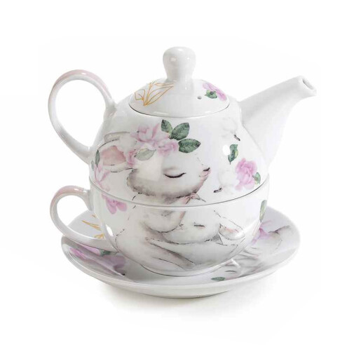 Set 3 ceainice, 3 cesti portelan multicolor 15.5x10.5x13.5 cm