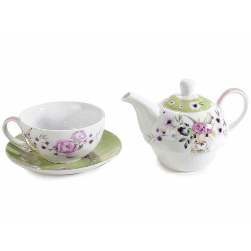 Set 3 ceainice, 3 cesti portelan multicolor 15.5x10.5x13.5 cm