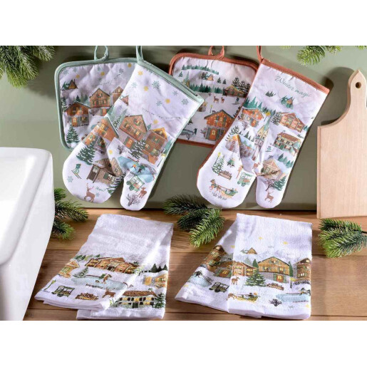 Set Craciun textile bucatarie 38 x 64 H, 18 x 30 H, 18 x 18 H