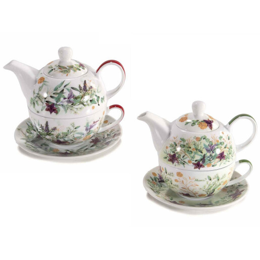 Set 2 ceainice 2 cesti portelan multicolor 400 ml, 250 ml