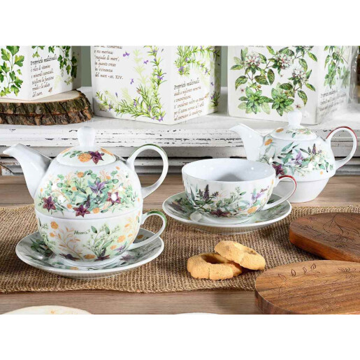 Set 2 ceainice 2 cesti portelan multicolor 400 ml, 250 ml