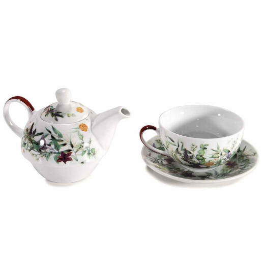 Set 2 ceainice 2 cesti portelan multicolor 400 ml, 250 ml