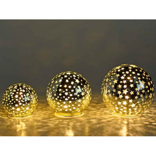 Set 3 sfere Stelute aurii cu led 10x9 cm, 13x12 cm, 15x14 cm