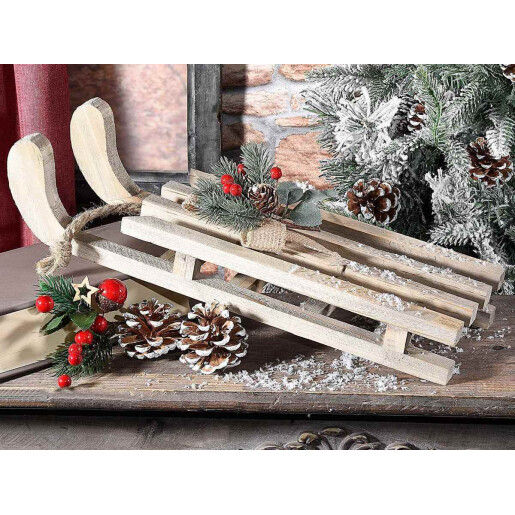Sanie decorativa Craciun lemn 38x12x8.5 cm