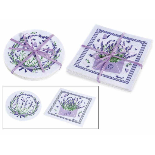 Set 8 suporturi pahare textil multicolor Lavanda cm 12 x 12 H