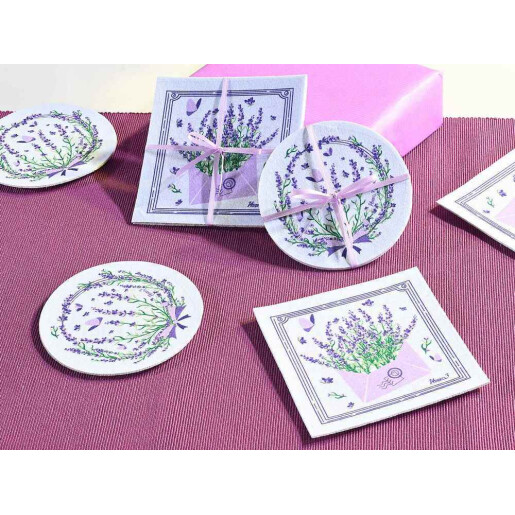Set 8 suporturi pahare textil multicolor Lavanda cm 12 x 12 H