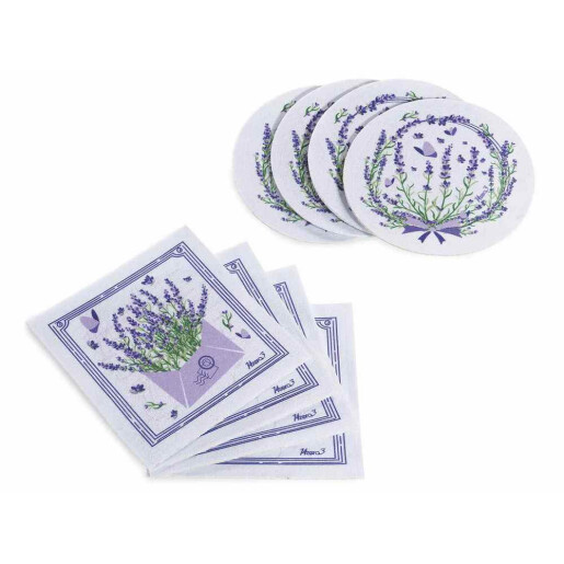 Set 8 suporturi pahare textil multicolor Lavanda cm 12 x 12 H
