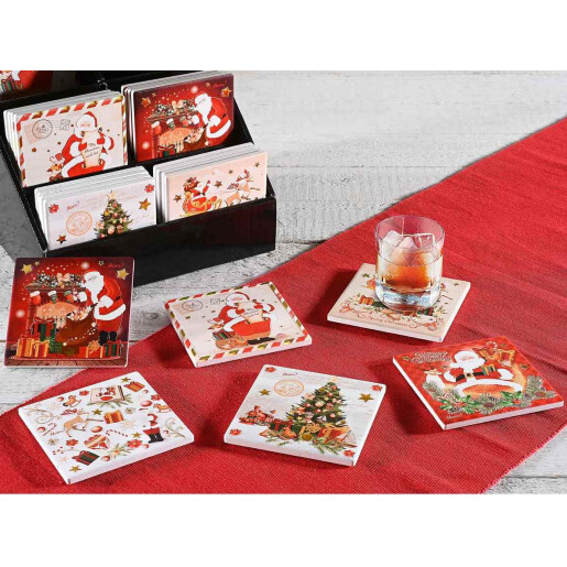 Set 24 suporturi pahare Craciun ceramica multicolora 11x11 cm