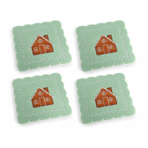 Set 4 suporturi pahare Craciun textil maro verde cm 10 x 10 H