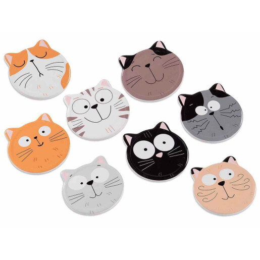 Set 16 suporturi pahare Pisicute ceramica multicolora 10,5x11H