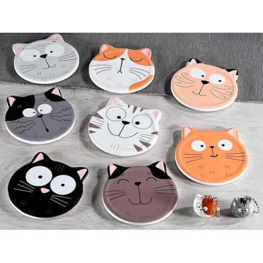 Set 16 suporturi pahare Pisicute ceramica multicolora 10,5x11H