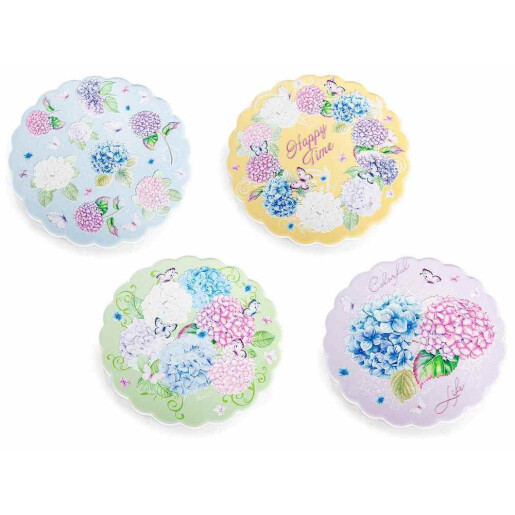 Set 4 suporturi vase fierbinti pluta ceramica multicolora Hortensii Ø 18 cm