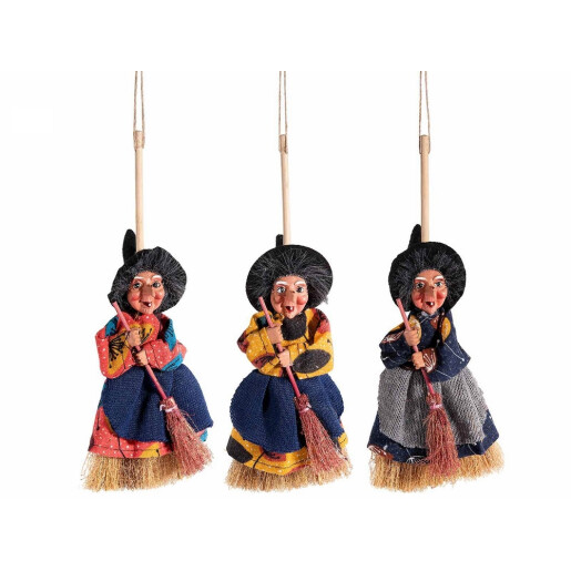 Set 3 figurine Halloween Vrajitoare Befana polirasina textil multicolor cm 27 H