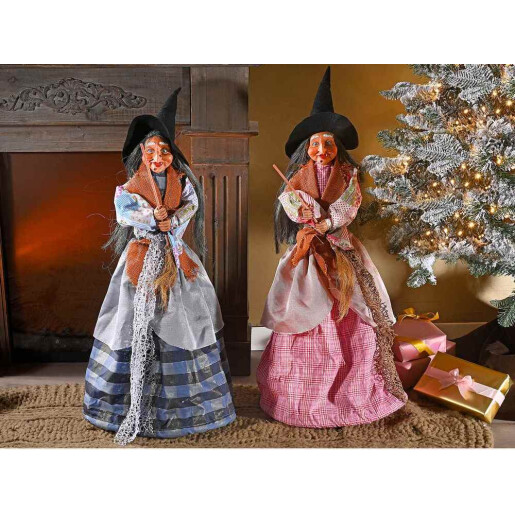 Set 2 figurine Vrajitoare Befana polirasina textil multicolor Ø37x79H