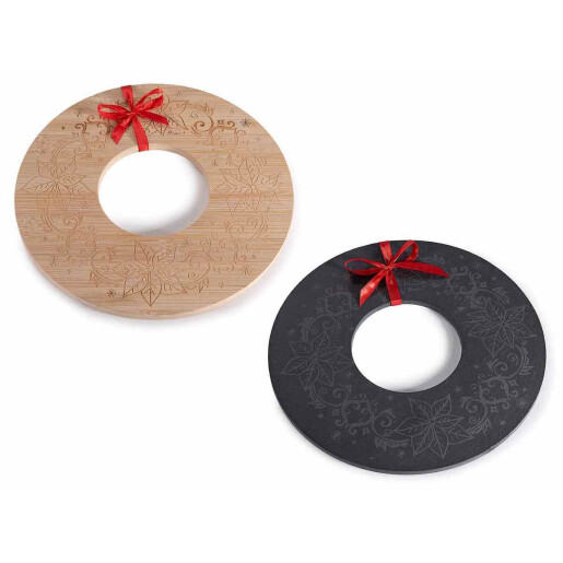 Set 2 platouri Craciun lemn natur negru Ø 25 cm